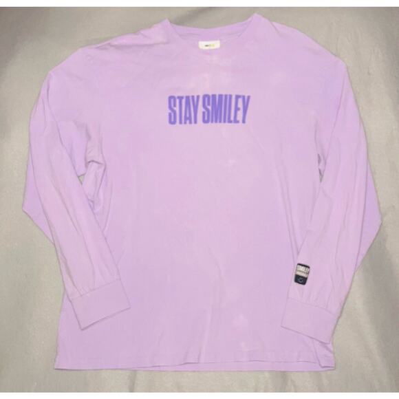 H&M Relaxed Fit Printed Jersey Shirt Light Purple/Smiley Size Medium Small Stain - Picture 1 of 5